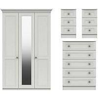 Harris 4 Piece Part Assembled Package 3 Door Mirrored Wardrobe, 5 Drawer Chest And 2 Bedside Chests