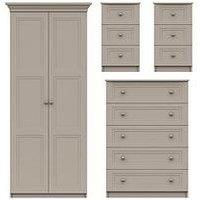 Reid 4 Piece Ready Assembled Package - 2 Door Wardrobe, 5 Drawer Chest And 2 Bedside Cabinets