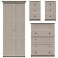 Reid 4 Piece Ready Assembled Package  2 Door Wardrobe, 5 Drawer Chest And 2 Bedside Cabinets