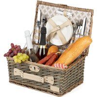 Luxury 4 Person Traditional Picnic Hamper Wicker Willow Basket Blanket Cool Bag