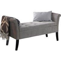 Home Source -Grey Window Storage Seat Blanket Box Luxury Buttoned Chenille Fabric Hinged Lid