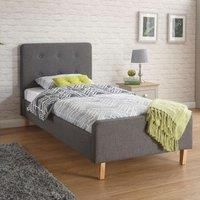 Grey Fabric Single Bed 3ft Childrens Tall Headboard Button Detail Wooden Legs