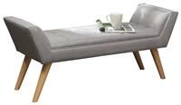 Fabric Grey Bench Window Seat Upholstered Deep Button Modern Chair Wooden Legs