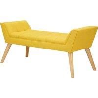 Milan Fabric Mustard Window Button Seat Bench with Solid Wooden Legs