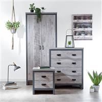 GFW The Furniture Warehouse Boston Grey or Oak 3 or 4 Piece Bedroom Sets - Wardrobe Chest Bedside#3pc Grey