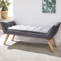 MILAN UPHOLSTERED  SEAT BENCH STOOL DARK GREY HOPSACK FABRIC