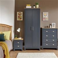 LANCASTER RANGE 3 PIECE SET 2 DOOR WARDROBE BEDSIDE TABLE DRAWER GREY CREAM BLUE