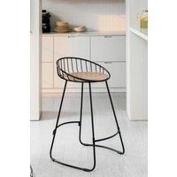 Bar Stool Wooden Top Stool Metal Base Footrest Low Back Dining Kitchen Breakfast