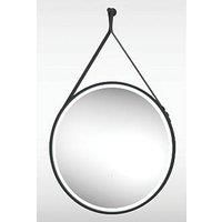 Edmonton Colour Changing Matt Black LED Hanging Mirror with Leather Strap  800mm
