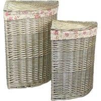 Set of 2 Cotton Lined Antique Wash Wicker Laundry Basket