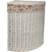 Cotton Lined Wicker White Wash Corner Laundry Baskets