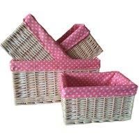 Wicker Pink Spotty Lined Open Storage Basket Set of 4