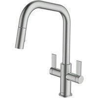 Clearwater Kira KIR20BN Double Lever Tap with Twin Spray Pull-Out Brushed Nickel PVD (576FJ)