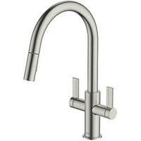 Clearwater Kira KIR30BN Double Lever Tap with Twin Spray Pull-Out Brushed Nickel PVD (940FJ)
