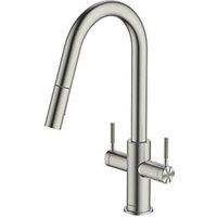 Clearwater Topaz TOP30BN Double Lever Tap with Twin Spray Pull-Out Brushed Nickel PVD (955FJ)