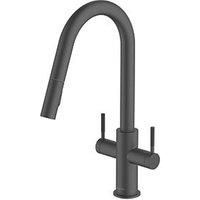 Clearwater Topaz TOP30MB Double Lever Tap with Twin Spray Pull-Out Matt Black (596FJ)