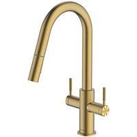 Clearwater Topaz TOP30BB Double Lever Tap with Twin Spray Pull-Out Brushed Brass PVD (613FJ)