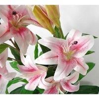 Large Artificial Lily Plant Stargazer Style 90cm Pink Decorative White Pot
