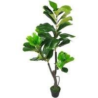 Leaf Design UK Artificial Fiddle Fig Tree Plant Black Plastic Pot, Green, 120cm