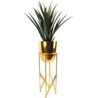 Artificial Yukka Plant Metal Planter Stand Gold 90cm Tall Realistic Premium