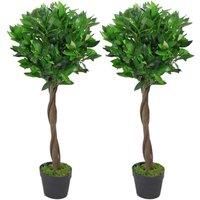 Leaf Design UK Pair of Artificial Bay Topiary Ball Trees, Green Twist, 90cm (3ft)