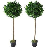 Leaf Design UK Pair of Artificial Bay Topiary Ball Trees, Green, 120cm (4ft)
