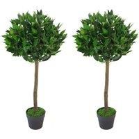 Leaf Design UK Pair of Artificial Bay Topiary Ball Trees, Green, 90cm (3ft)