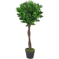 90cm Leaf Design UK Artificial Bay Laurel Topiary Ball Tree Real Wood Trunk
