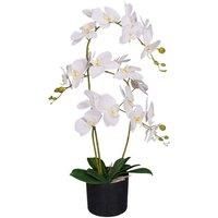 Artificial Orchid Flower Plant Display in Pot 65cm White Realistic