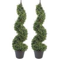 Artificial Boxwood Spiral Tree Topiary 3ft 90cm Buxus Spiral Pair Realistic