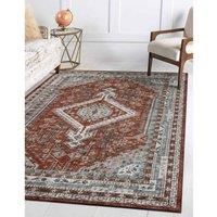 Green Decore Vernal Senglea Persian Machine washable, Non Shedding, Non Slip Area Rug for Living Room, Bedroom, Dining Room, Hallway, and Kitchen - Rust Red/Blue/Beige, 152 cm x 213 cm