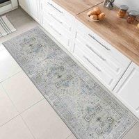 Vernal Peoria Machine washable, Non Shedding, Non Slip Runner Rug for Living Room, Bedroom, Dining Room, Hallway, Kitchen, Pet Friendly, Grey/Blue/Cream, 76 cm X 243 cm