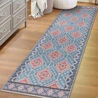 Vernal Fresno Machine washable, Non Shedding, Non Slip Runner Rug for Living Room, Bedroom, Dining Room, Hallway, Kitchen, Pet Friendly, Blue, Red, Grey, 76 cm X 243 cm
