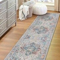 Vernal Atticus Machine washable, Non Shedding, Non Slip Area Rug for Living Room, Bedroom, Dining Room, Hallway, Kitchen, Pet Friendly, Aqua Blue/Regal Purple/Cream, 76 cm X 243 cm