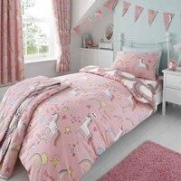 HLC Girls Kids Unicorns Rainbows Pink Duvet Cover Curtains Throw Bunting