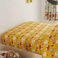 Happy Linen Company Girls Boys Kids Woodland Friends Animals Mustard Orange Double Fitted Sheet Bedding