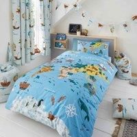 Happy Linen Company Girls Boys Kids World Explorer Blue Single Reversible Duvet Cover Bedding Set
