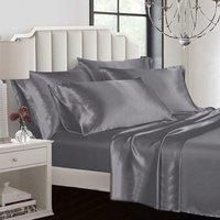 Todd Linens Soft, 6-Piece Duvet Cover Set Silky Polyester Satin -100 GSM Fabric, Breathable, Cool, & Moisture-Wicking Comforter Sleeve (Silver, Super King)