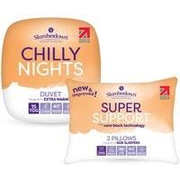 Slumberdown Chilly Nights Double Duvet 15 Tog Winter Duvet Double Bed Plus 2 Super Support Pillows
