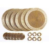 Penguin Home® Glass Beaded, Coasters and Napkin Rings-Gold Colour-Round Placemats-Handcrafted by Skilled Indian artisans-Diameter-32 cm (13"), Set of 18