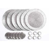 Penguin Home® Glass-Silver Colour-Round Placemats-Handcrafted by skilled Indian artisans- Placemat of Diameter-32 cm, Coaster of 10 cm Diameter, Napkin Ring of 5 cm Diameter (Set of 18)