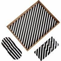 Penguin Home Set of Serving Tray and Matching Coasters - Black and White Striped Design - Serving Tray for Tea/Coffee and Food (40x30x4 cm) with 8 Square and Round coasters (10x10 cm)