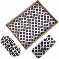 Penguin Home Set Of Serving Tray And Matching Coasters - Magenta And White Diamond Design