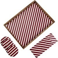 Penguin Home Set of Serving Tray and Matching Coasters - Pink and White Striped Design - Serving Tray for Tea/Coffee and Food (40x30x4 cm) with 8 Square and Round coasters (10x10 cm)