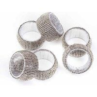 Penguin Home® Set of 6 Handcrafted Glass Beaded Napkin Rings-Antique Silver Colour-Classic Round Napkin Ring Holder Set for Dining Wedding Party Table Settings Decorations-Diameter : 5cm ,Height : 3cm