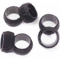Penguin Home Set of 6 Handcrafted Glass Beaded Napkin Rings |Black Colour| Classic Round Napkin Ring Holder Set for Dining Wedding Party Table Settings Decorations |Diameter : 5cm| Height : 3cm|