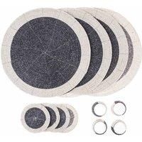 Penguin Home Set Of 12 Glass Beaded Placemats, Coasters And Napkin Rings - Grey And White Colour