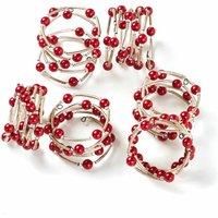 Penguin Home® Set of 6 Handcrafted Bangle Style Beaded Napkin Rings |Beads on Iron Mesh|Red|Napkin Holder Set for Dining Wedding Party Table Settings Decorations |Diameter 4.5 cm| Height : 2.8 cm|