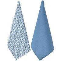 Penguin Home® Set of 2 Tea Towels | Recycled cotton |Eco Friendly |Sustainable|Plain Woven & Printed Kitchen Towels |Stylish Thokka Print|Size-50x70 cm|Colour-White & Blue | Dish Towels |