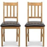 Coxmoor Set of 2 Dining Chairs Brown PU Leather Mid Oak (Brown)
